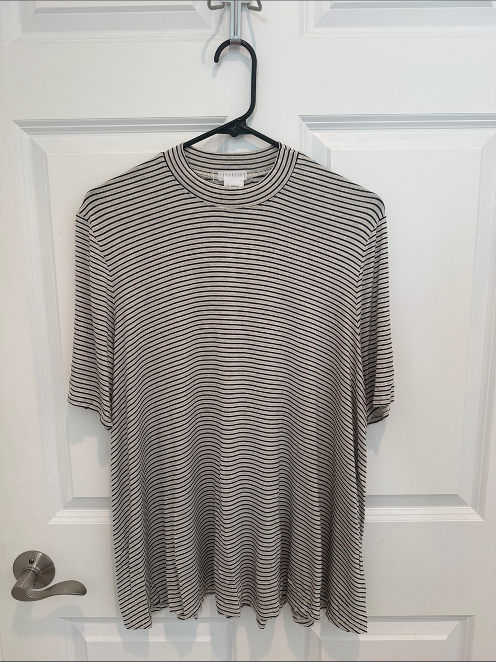 Urban Outfitters Light Gray and Black Thin-Striped Tee